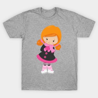 Ice Skating Girl, Cute Girl, Orange Hair, Scarf T-Shirt